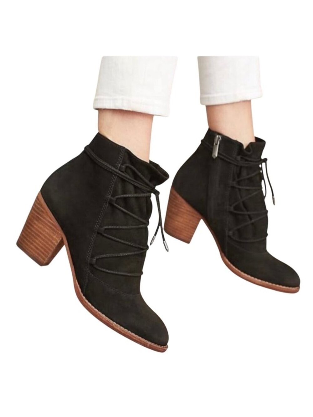 Sam Edelman Millard Lace-Up Boots Black Suede Block Heel Bootie 10 Boho Cottage